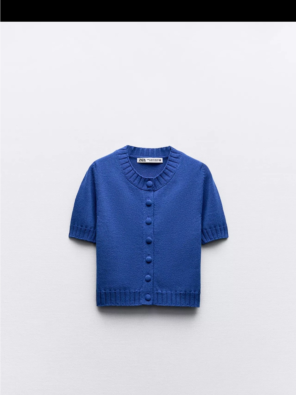 Zara Blue Short-Sleeve Buttoned Knit Cardigan SET with skirt